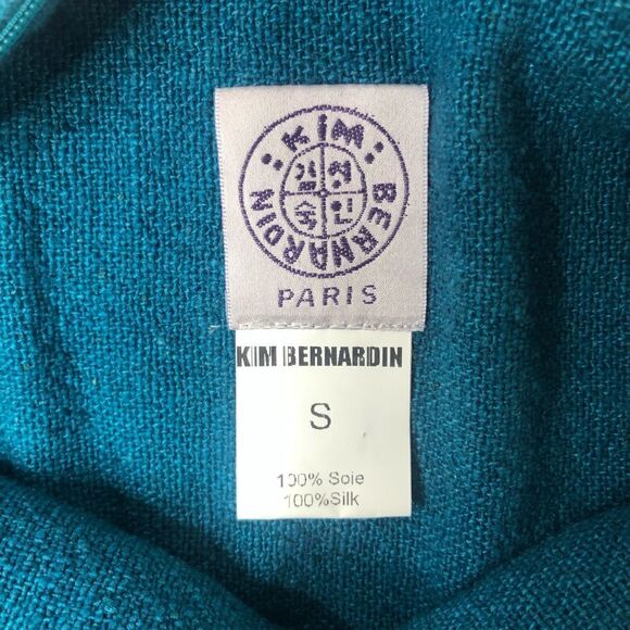 Kim Bernardin Paris Silk Lagenlook Top Boxy/Crop Turquoise & Black Size Small - Picture 9 of 11